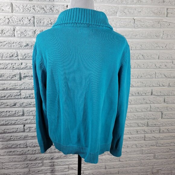 Studio Works Womens Sweater 2X Plus Cardigan Blue Zip Cotton Turtleneck SWE85E - Picture 6 of 9